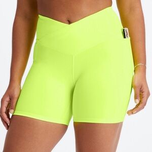 Fabletics | Oasis PureLuxe High-Waisted Crossover 6" Shorts, Neon, Size S - NWT